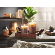 vanilla bean and caramel and biscotti large and medium trilogy jar candles on wooden tray image number 6
