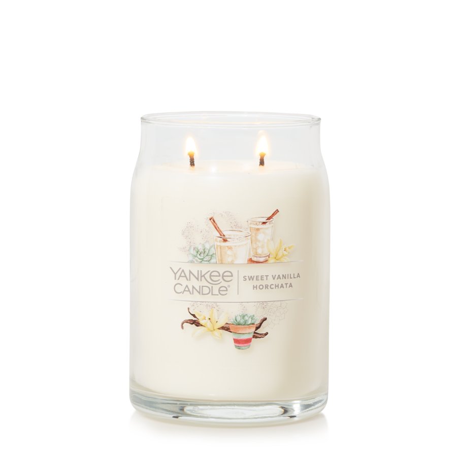 sweet vanilla horchata signature jar candle lit