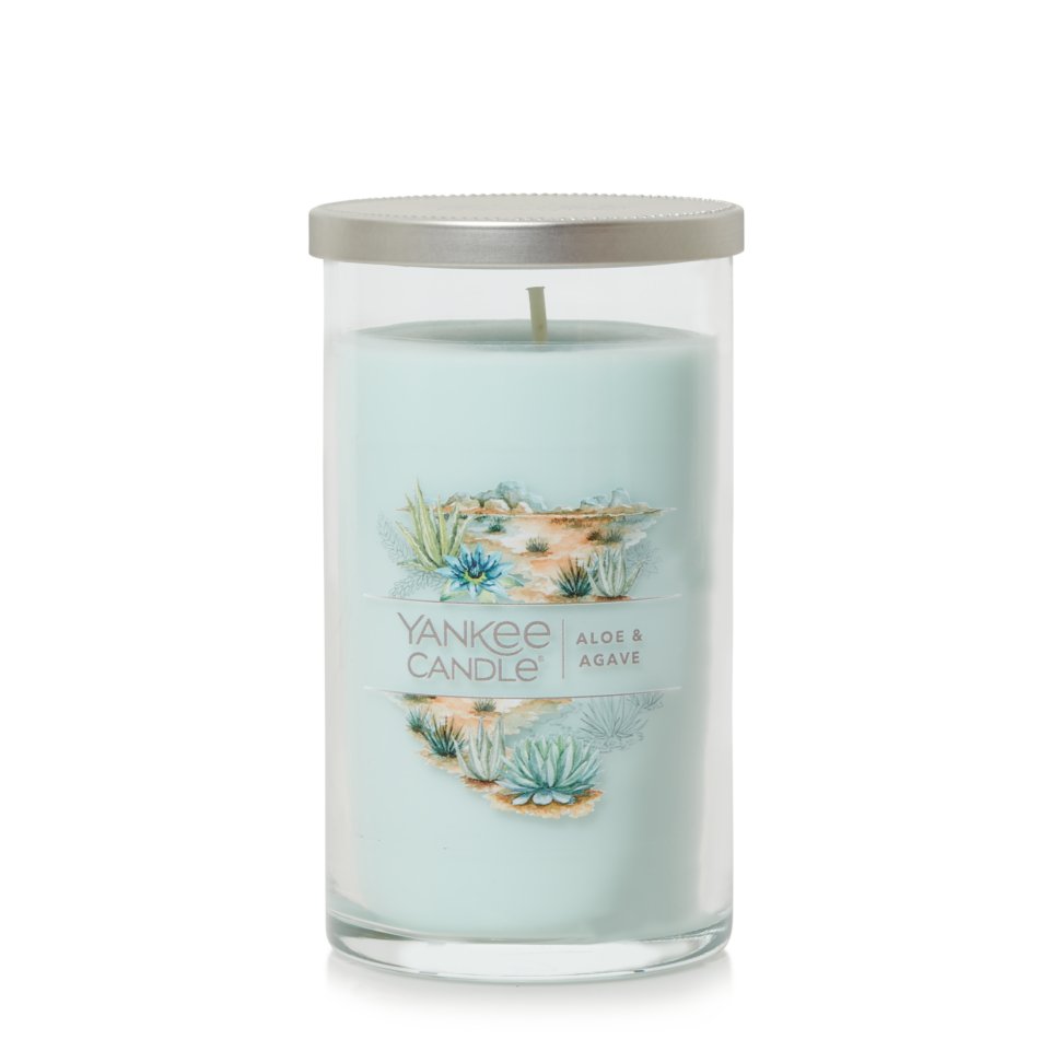 aloe and agave pillar candle with lid