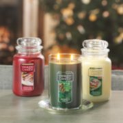 christmas cookie sparkling cinnamon large jar candle and balsam and cedar large 2 wick tumbler on table image number 6