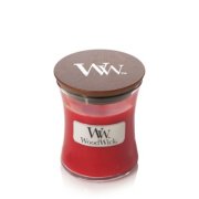 red woodwick hourglass candle with lid