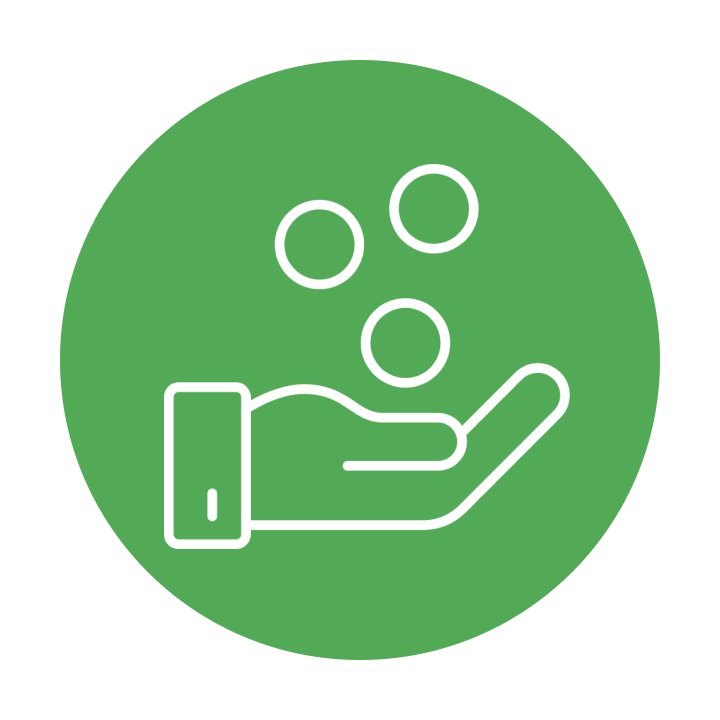 a hand and three circles on a green circle