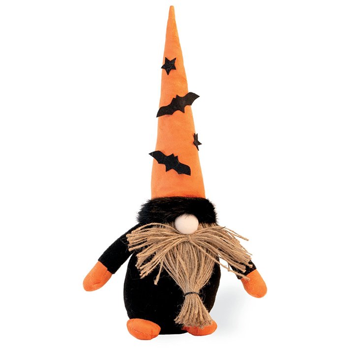 halloween gnome plush with bats on tall orange hat