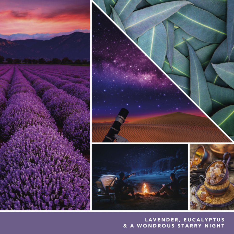 fragrance notes images with lavender eucalyptus and a wondrous starry night