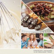 photo collage with text reading chocolate, pistachio, and an indulgent treat image number 2