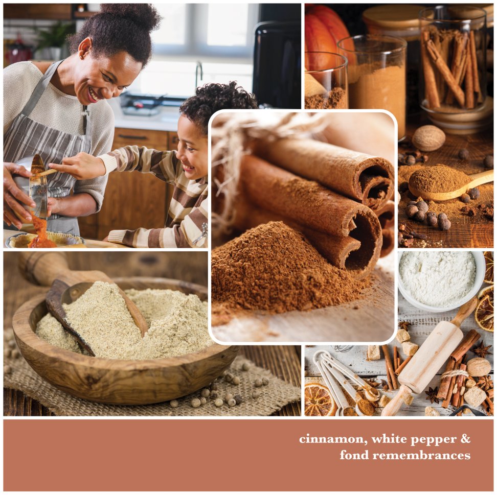 baking photo collage with text that reads cinnamon and white pepper and fond remembrances