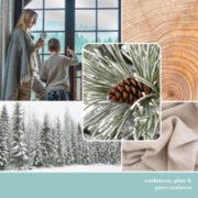 winter photo collage with text that reads cashmere and pine and pure coziness image number 2