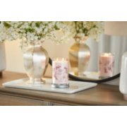pink cherry and vanilla signature large tumbler candle on table image number 3