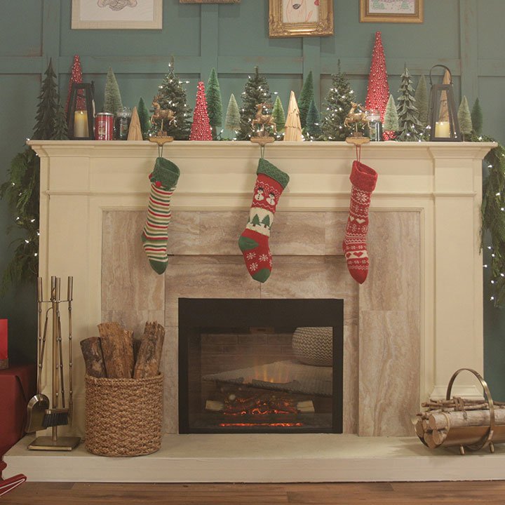 living room setting with fireplace and holiday decor