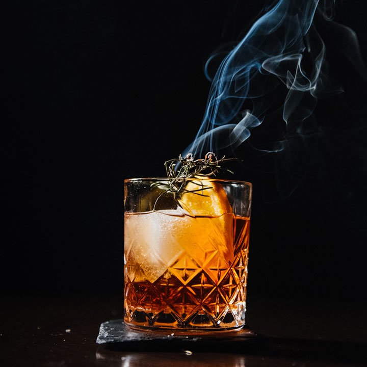 smoky old fashioned cocktail