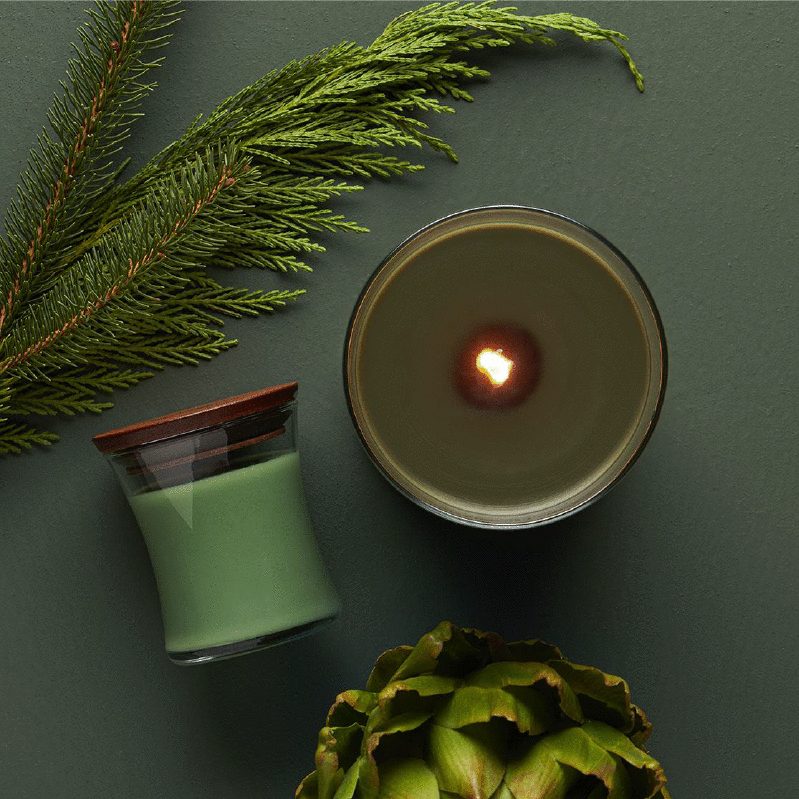 lit woodwick candle