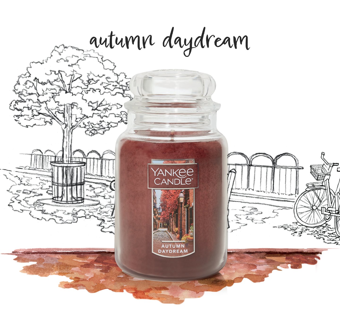 autumn daydream signature large tumbler candle in illustrated city park scene