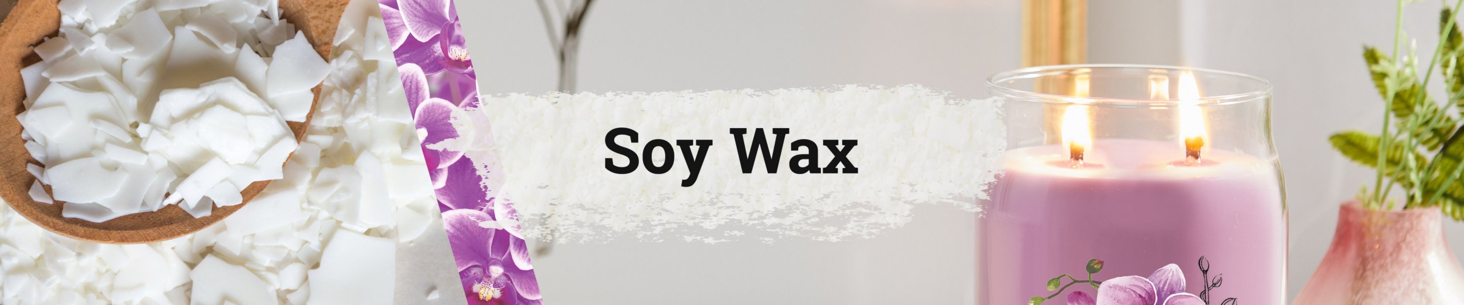 soy wax text over images of white wax pieces and a wild orchid signature large jar candle