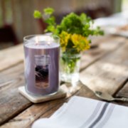 dried lavender and oak large 2 wick tumbler candles on dining table image number 3