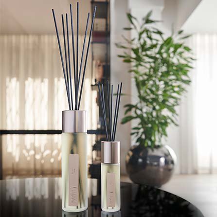 Two Reed Diffusers from the Millefiori Selected collection, one smaller, one larger.