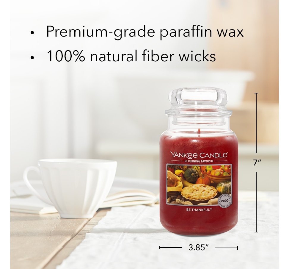 be thankful original large jar candle with product information