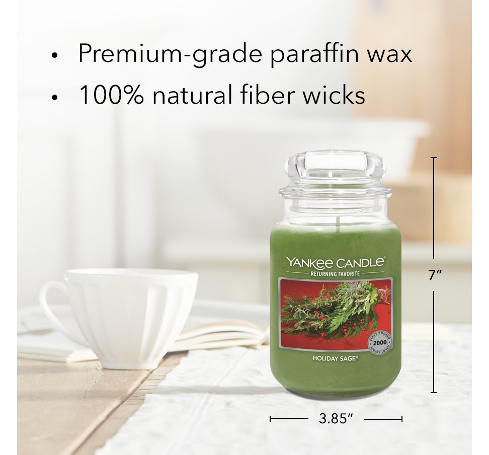 holiday sage original large jar candle with product information