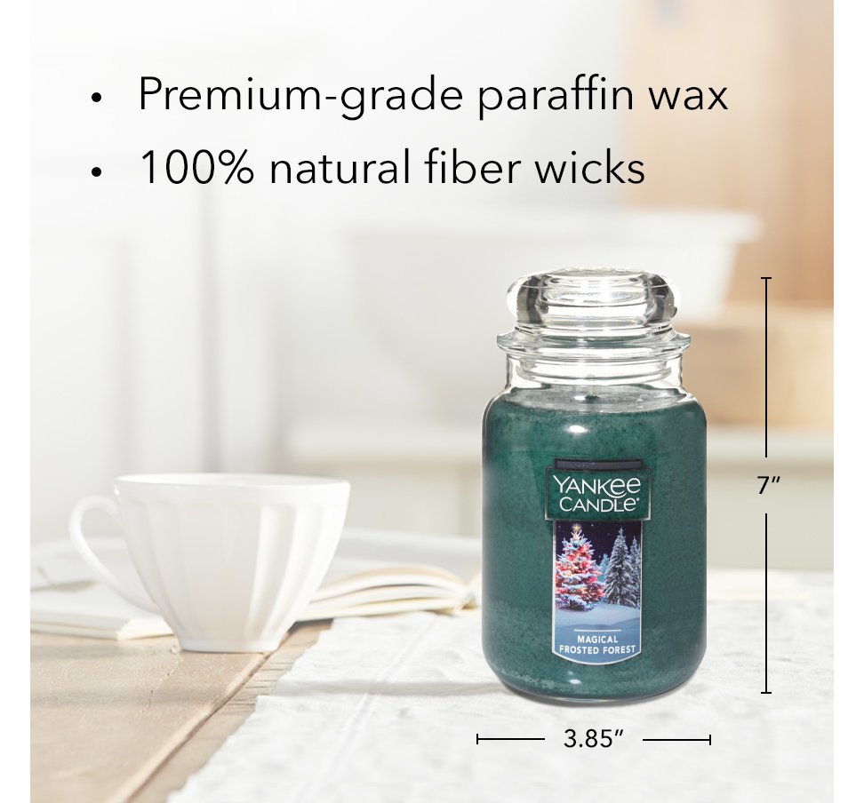 magical frosted forest original large jar candle with product information