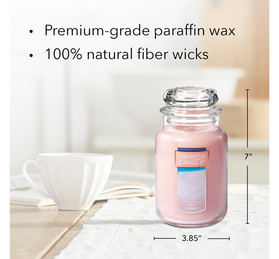 pink sands original large jar candle with product information