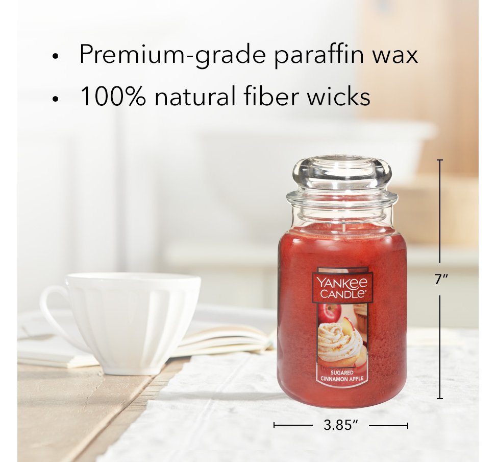 sugared cinnamon apple original large jar candle with product information