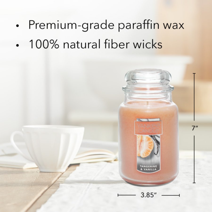 tangerine and vanilla original large jar candle with product information